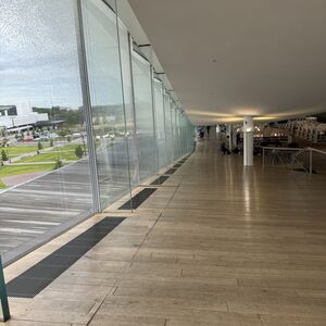 Oodi: facing the public parks and Finlandia Hall