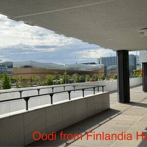 Oodi seen from Aalto's Finlandia Hall