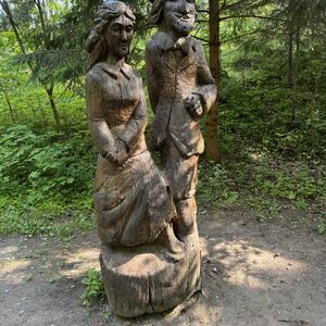 Dancers and girl checking to see if the man is a devil or not 